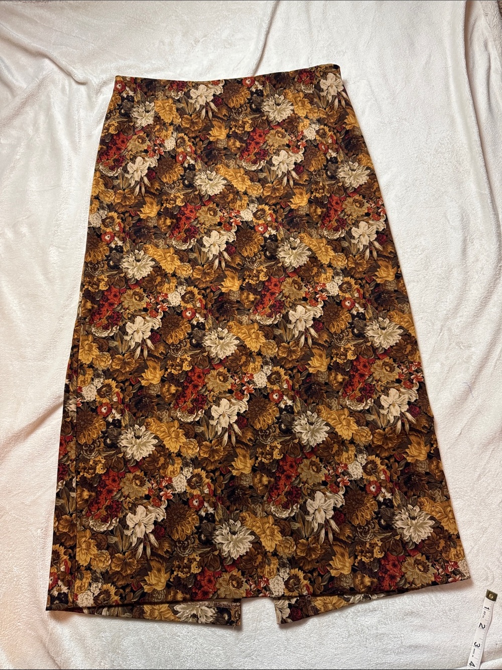 Briggs New York Autumn Floral A-Line Skirt in Brown, Gold & Cream